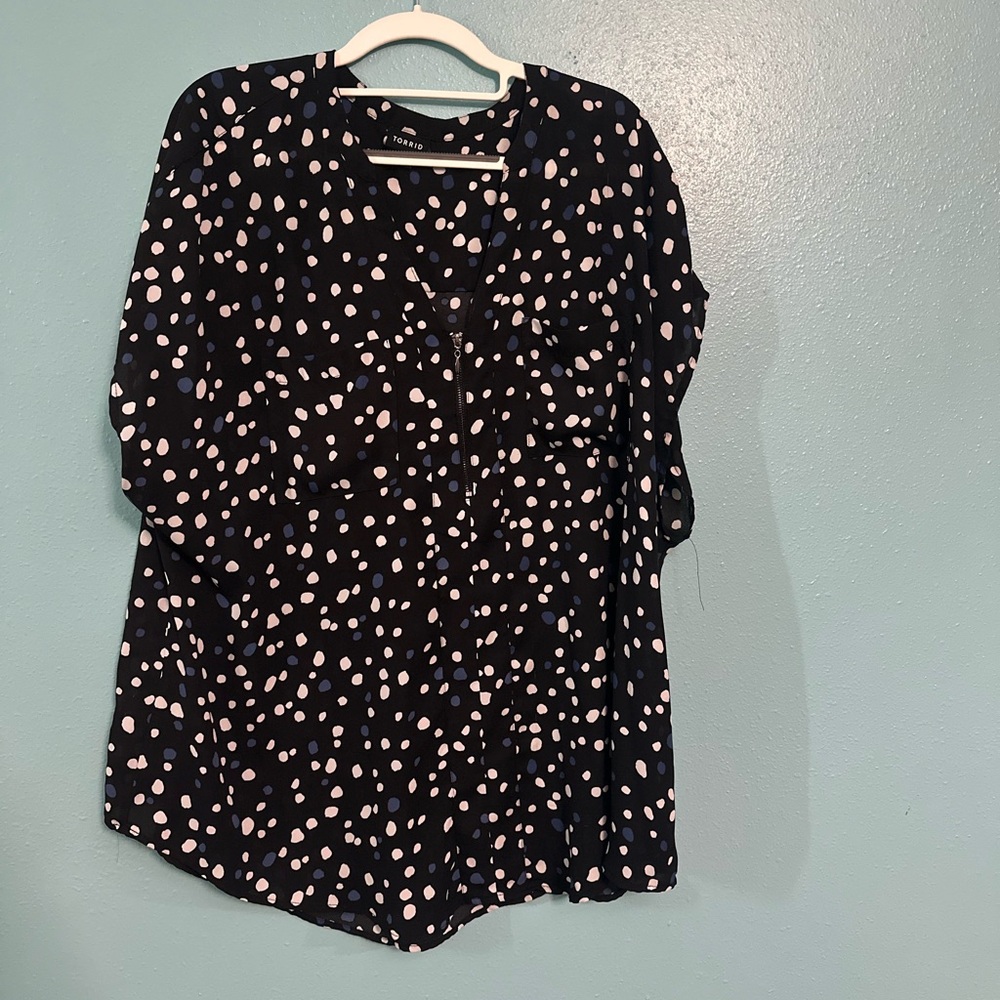 Torrid Black, Blue and White Polka Dot Blouse